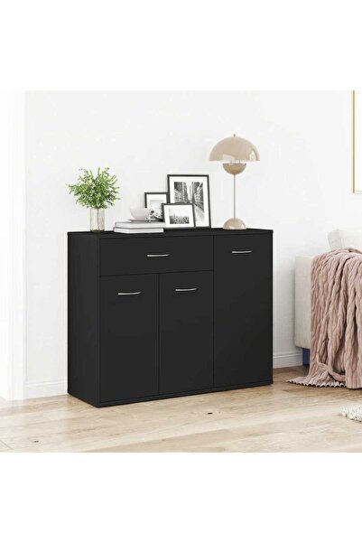 vidaxl خزانة جانبية سوداء 88x30x70 سم من الخشب الهندسي