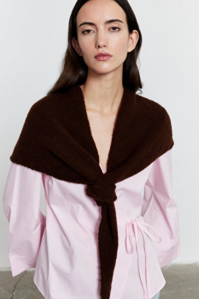 FACETTE Düz Triko Fular Acı Kahve