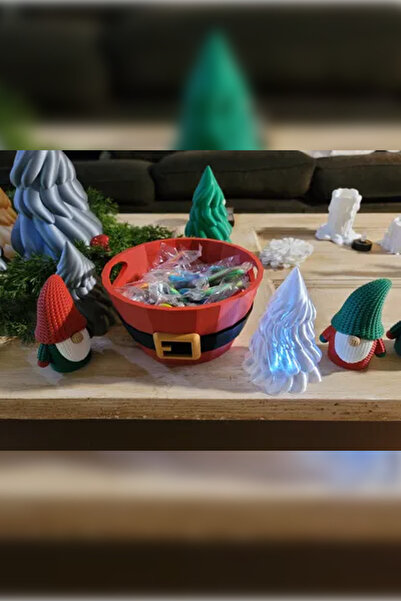 Genç 3D Noel Baba Şekerlik / Kase / Kova – Dekoratif Yılbaşı Kutusu