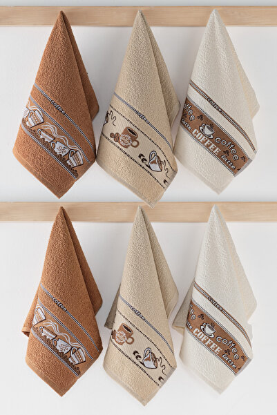 DNZGÜLCAN Σετ πετσετών κουζίνας 6 τεμαχίων με σχέδιο καφέ 30x50 εκ. |   Πετσέτα χεριών από 100% βαμβάκι, πετσέτα στεγνώματος