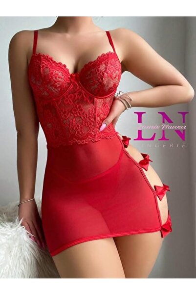 Lamis Nawar Lace Short Babydoll - Lamis Noir, White/Red/Black/Royal Blue, One Size (Model 1415)