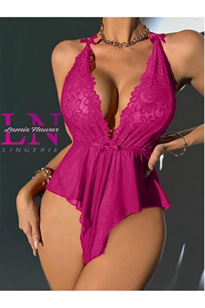Lamis Nawar Lingerie - 2-Piece Lace Robe & Slip Set (One Size)