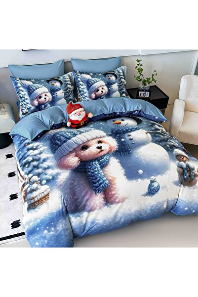 CHIRASO Lenjerie Crăciun CHIRASO, 5D, Cearceaf ELASTIC 180x200+30cm, Husă Pilotă, 4 Fețe Pernă, Cățeluș