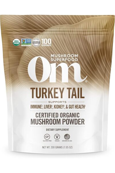 OM MUSHROOM Om Organic Mushroom Nutrition Supplement, Turkey Tail, Holistic Defense, Immune Support, 100 Serving