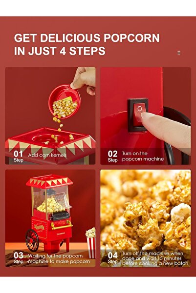 Twinkle Mart Popcorn Maker 1200W Hot Air Popper Machine, Red