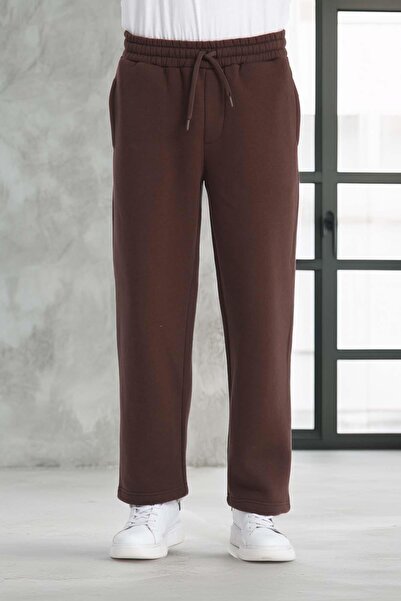 Valiberta Baggy Kalıp 3 İplik Şardonlu Erkek Eşofman Altı - Kahve