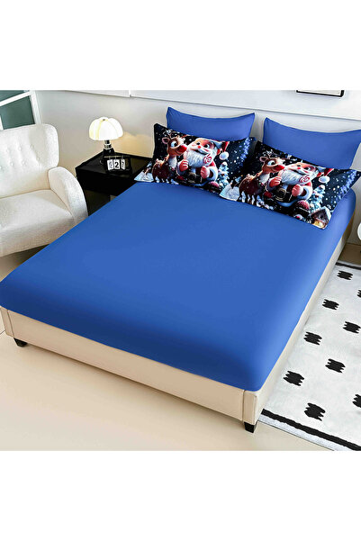 CHIRASO Lenjerie Crăciun CHIRASO, 5D, Cearceaf ELASTIC 180x200+30cm, Husă Pilotă, 4 Fețe Pernă, Moș Crăciun