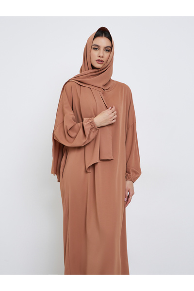 Take Two By Styli Rust Volume Sleeves Abaya with Matching Scarf