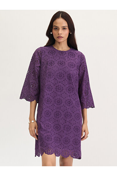 Styli فستان شيفلي قطني بنفسجي بطول الركبة