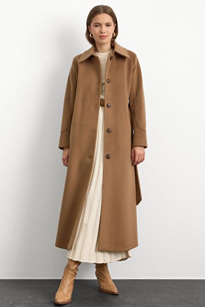 Olcay Shirt Collar Waist Tie Long Coat K. Kamel 3152