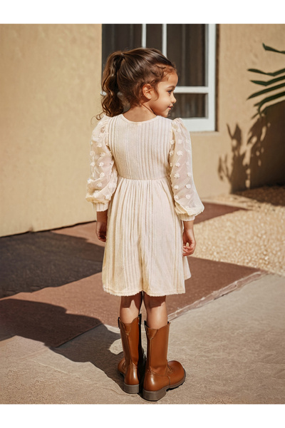 Take Two By Styli Girls Beige Textured Knit Dobby Dress