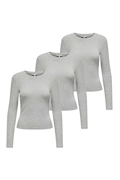 ONLY Damen Langarmshirt 3er Pack - ONLRILEY O-NECK TOP, Longsleeve, Rundhals, Cotton Stretch