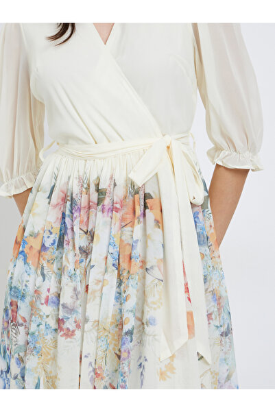 Take Two By Styli Off White Floral Midi Dress