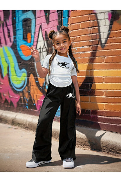 Take Two By Styli Girls Star Print Ruched T-Shirt and Pants Set