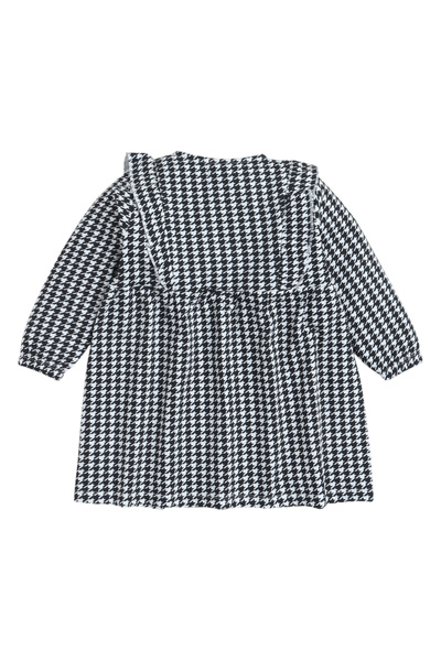 Victor and Jane By Styli Girls Black Houndstooth Ruffled Dress