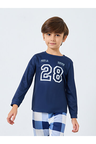 Styli Navy Blue Printed Long Sleeve T-Shirt and Pyjama Set