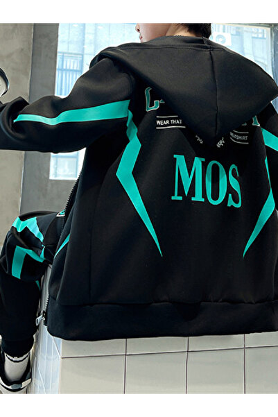 Take Two By Styli Teens Black Printed Panel Jacket and Joggers Set