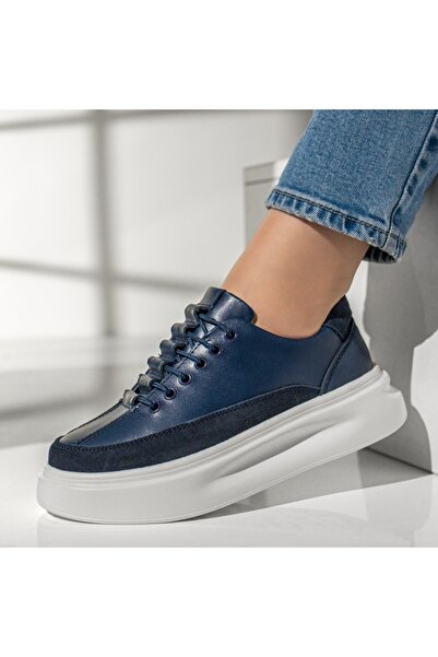 BMoD Pantofi casual damă din piele albastră cu talpă groasă MOD11702