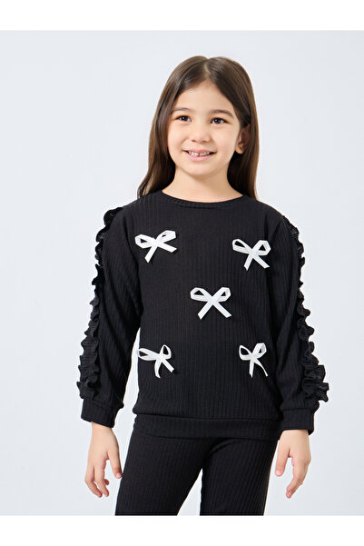 Styli Girl Black Bow Detail Sweater and Joggers Set