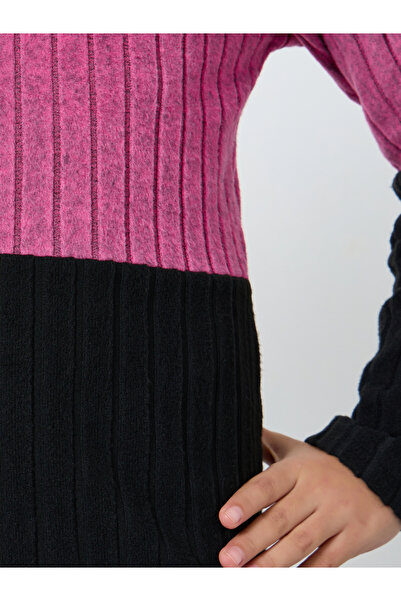 Styli Teens Color Block Flat Knit Dress with Beanie Set