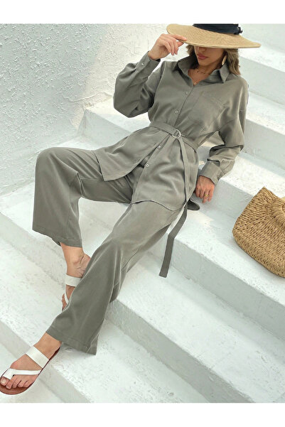 Take Two By Styli Solid Button Front Belted Shirt and Pants Co-Ords