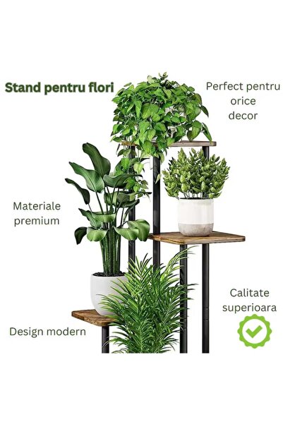 varioshop Suport vertical pentru flori și plante, 5 niveluri, stil industrial loft, structură metalică neagră