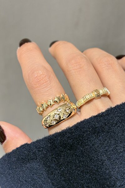 Lavian Accessories 3’lü Ola Star Yüzük Seti (AYARLANABİLİR)