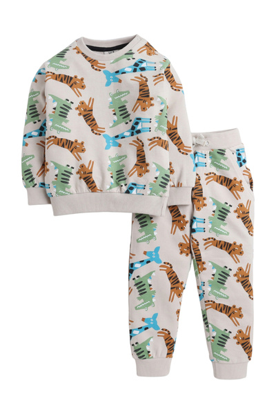 Victor and Jane By Styli Boys Beige Graphic Print Sweatshirt and Joggers Set