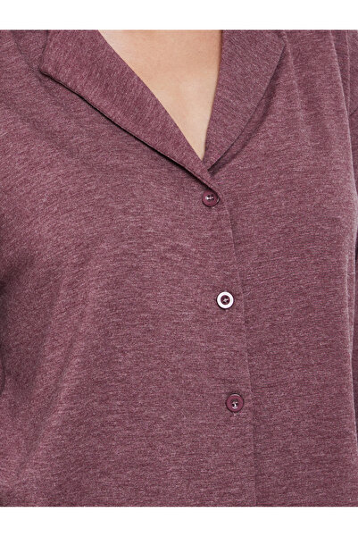 Styli Burgundy Knitted Shirt and Pajama Set