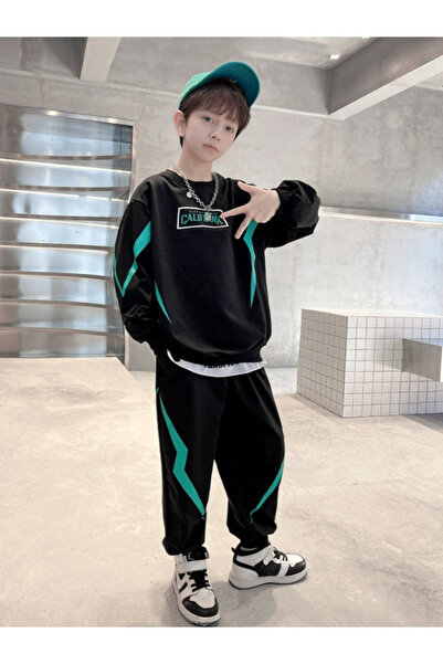 Take Two By Styli Teens Black Printed Sweatshirt and Joggers Set