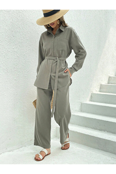 Take Two By Styli Solid Button Front Belted Shirt and Pants Co-Ords