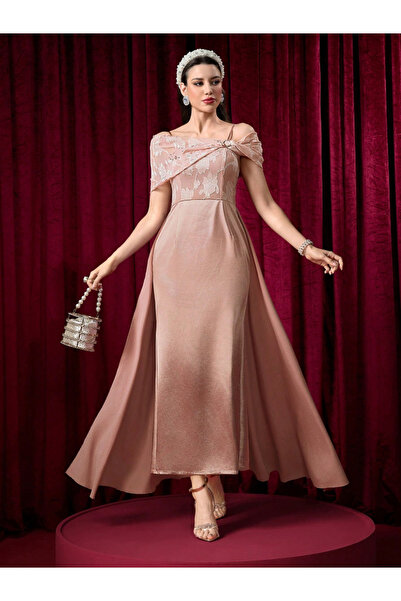 Take Two By Styli Jacquard Patchwork Off Shoulder Maxi Dress