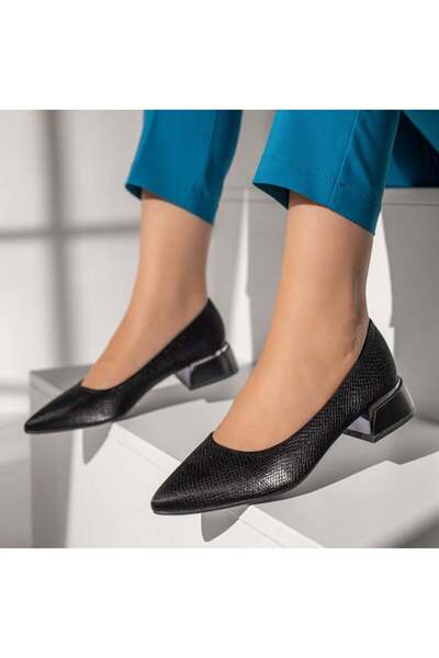 BMoD Pantofi cu toc jos, negri, cu imprimeu, pentru femei MOD12128