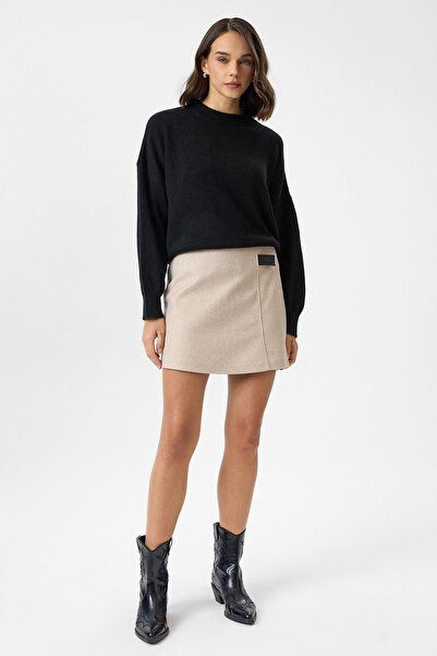 TIFFANY&TOMATO Deri Detaylı Kaşe Etek