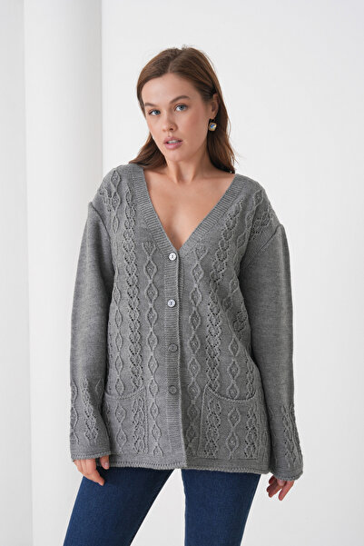 New Lamierra Mother Women's Knitwear Pocket Detailed Wool Cardigan