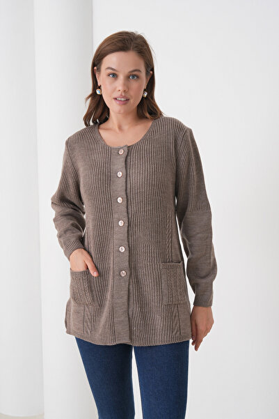 New Lamierra Γυναικεία Πλεκτά Μαμά Μάλλινη Ζακέτα με λεπτομέρεια τσέπης