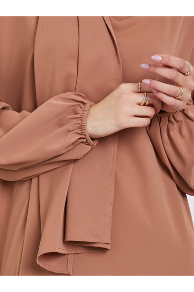 Take Two By Styli Rust Volume Sleeves Abaya with Matching Scarf