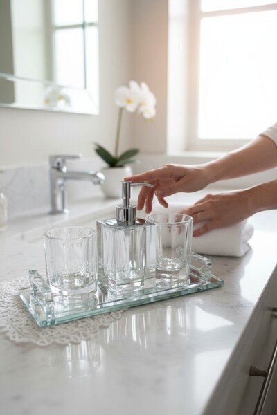 ROY KING طقم حمام كريستال 4 قطع أبيض