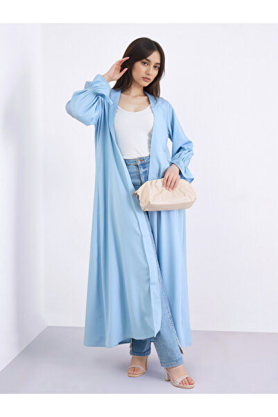 Styli Solid Frill Sleeves Front Open Abaya