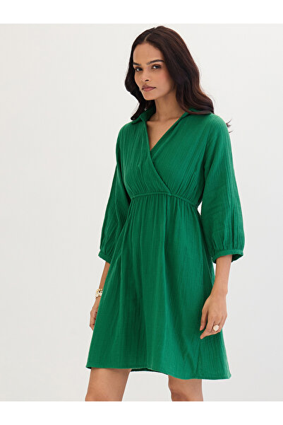 Styli Green Open Collar Wrap Front Mini Dress