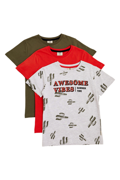 Victor and Jane By Styli Pack of 3 - Boys Graphic Print Cotton T-Shirt