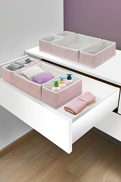 LUXWAY HOME 4’lü Pudra Çizgili Dolap ve Çekmece İçi Organizer Set – Katlanabi...