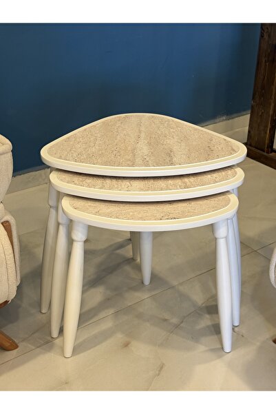 EMİRHOMEDİZAYN Bohem Tasarım Traverten 3’lü Zigon Sehpa Takımı 1.Kalite MDF A...