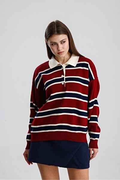 Sheesy Polo Neck Striped Knitwear Sweater