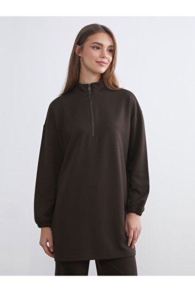 LC Waikiki Lcw Modest Stand Collar Oversize Women's Sweatshirt Tunic