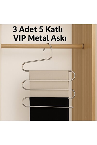 Vip Home Concept Market Ürünleri Umeraș metalic cu 5 compartimente 3 buc. Umeraș pentru haine, pantaloni, eșarfe, șaluri, ținute VIP