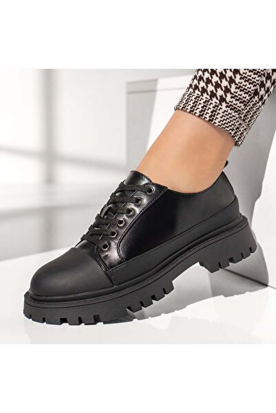 Modlet.ro Women's Black Thick Sole Lace-Up Casual Shoes MOD13371