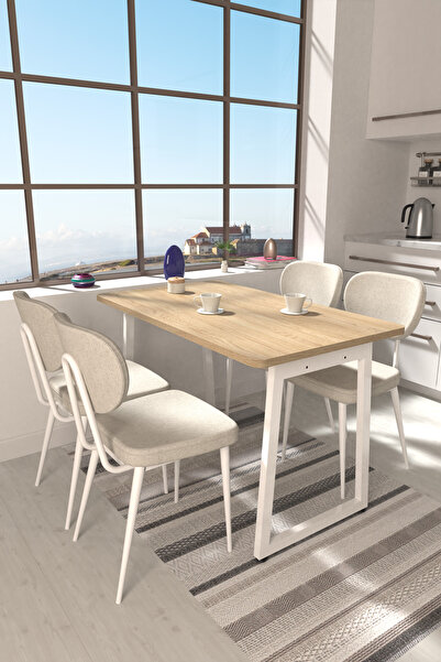 VİLİNZE Deniz Sandalye Biga MDF Sabit Metal Ayak Mutfak Masası Takımı - 70x12...