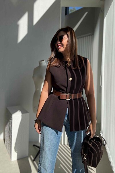 ELVAN TOLON Brown Gold Buttoned Fabric Vest