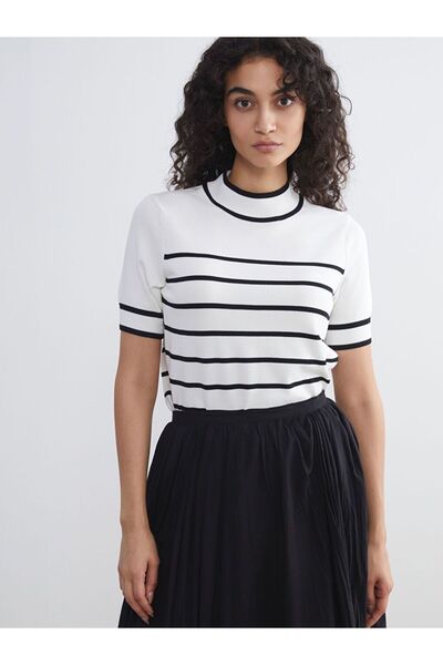 LC Waikiki Lcw Modest Stand Collar Striped Women's Knitwear Sweater